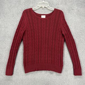 St Johns Bay Sweater Womens Medium Burgundy Cable Knit Crew Neck‎ Pullover